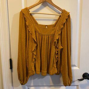 Free People Bonnie Square Neck Balloon Long Sleeves Ruffles Women's S